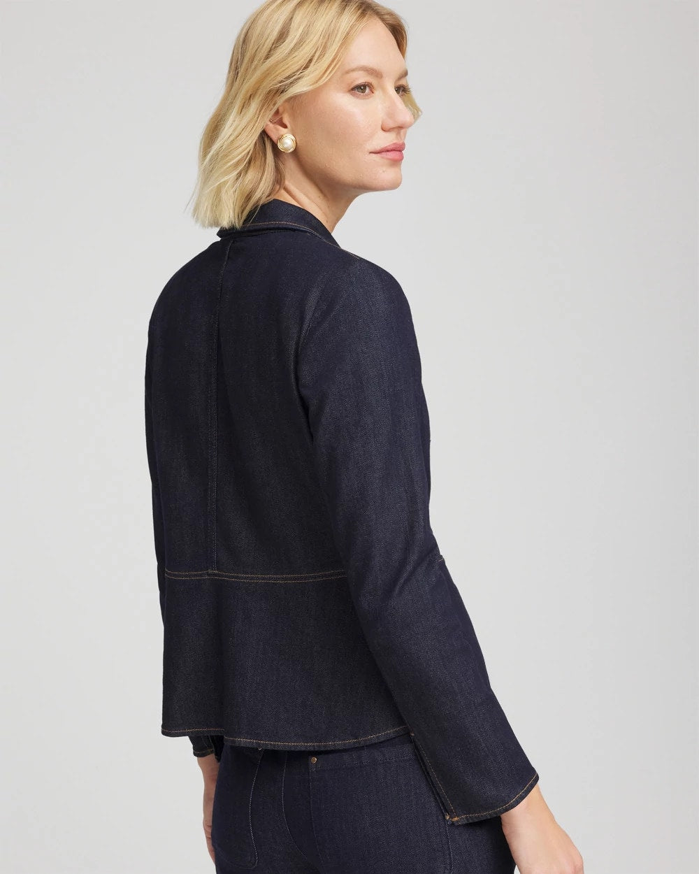 Chico's Denim Peplum Blazer CEDAR RINSE