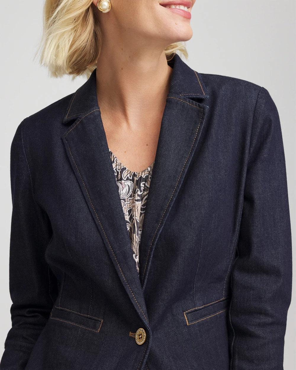 Chico's Denim Peplum Blazer CEDAR RINSE