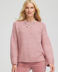 Chico's Tonal Embroidered Boatneck Pullover Sweater DUSTY ROSE