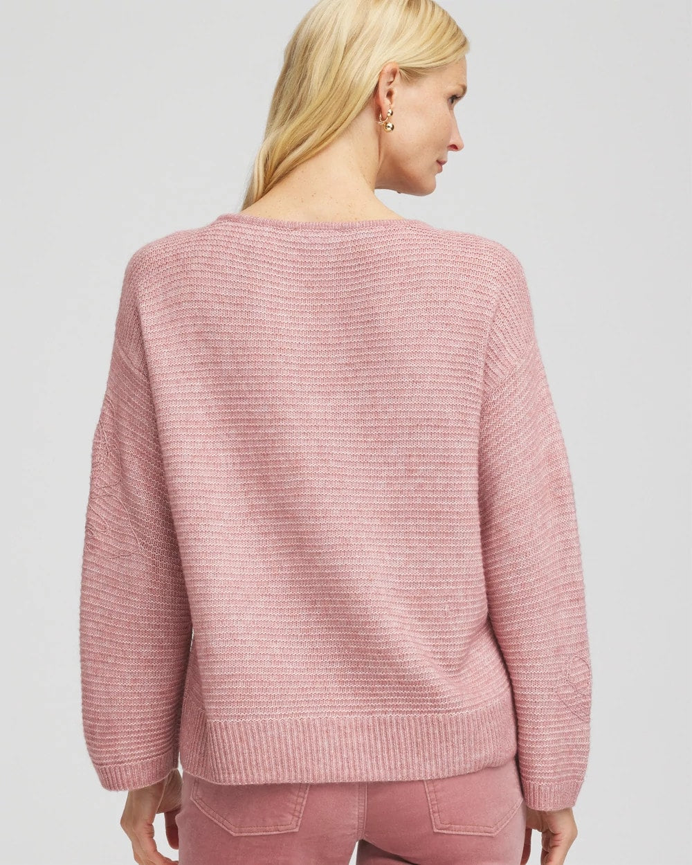 Chico's Tonal Embroidered Boatneck Pullover Sweater DUSTY ROSE