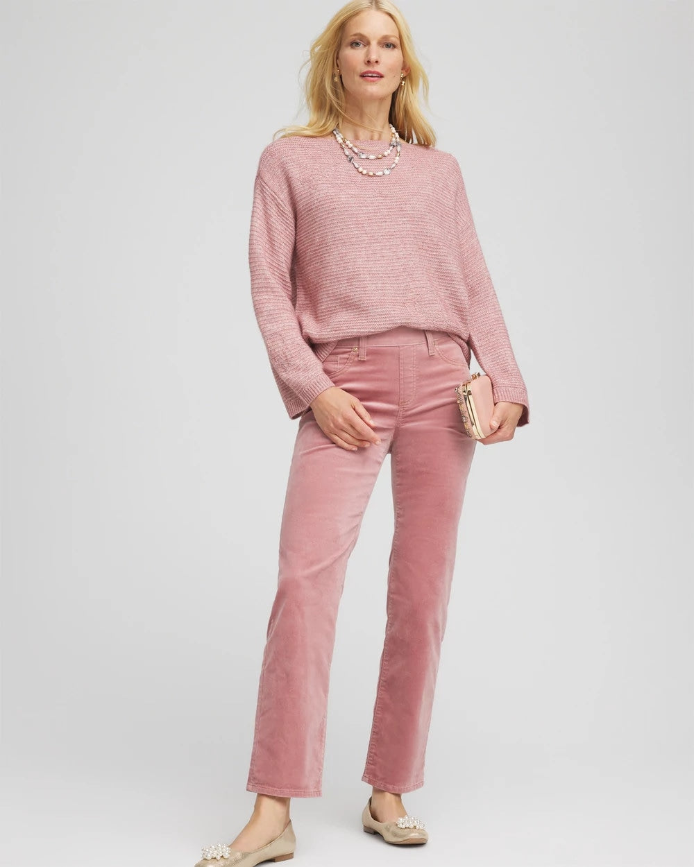 Chico's Velveteen Pull-On Flared Jeans DUSTY ROSE