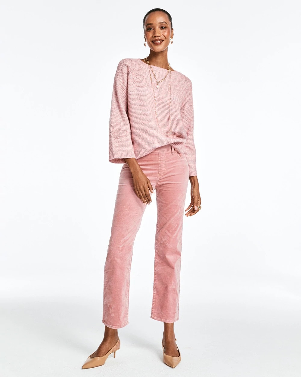 Chico's Velveteen Pull-On Flared Jeans DUSTY ROSE
