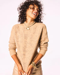 Chico's Jacquard Mockneck Pullover CHAMPAGNE FIZZ