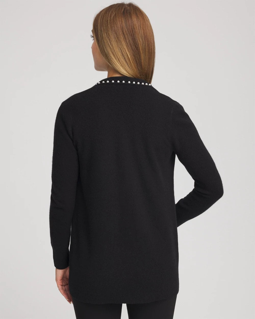 Chico's Cashmere Pearl-Trim Cardigan BLACK
