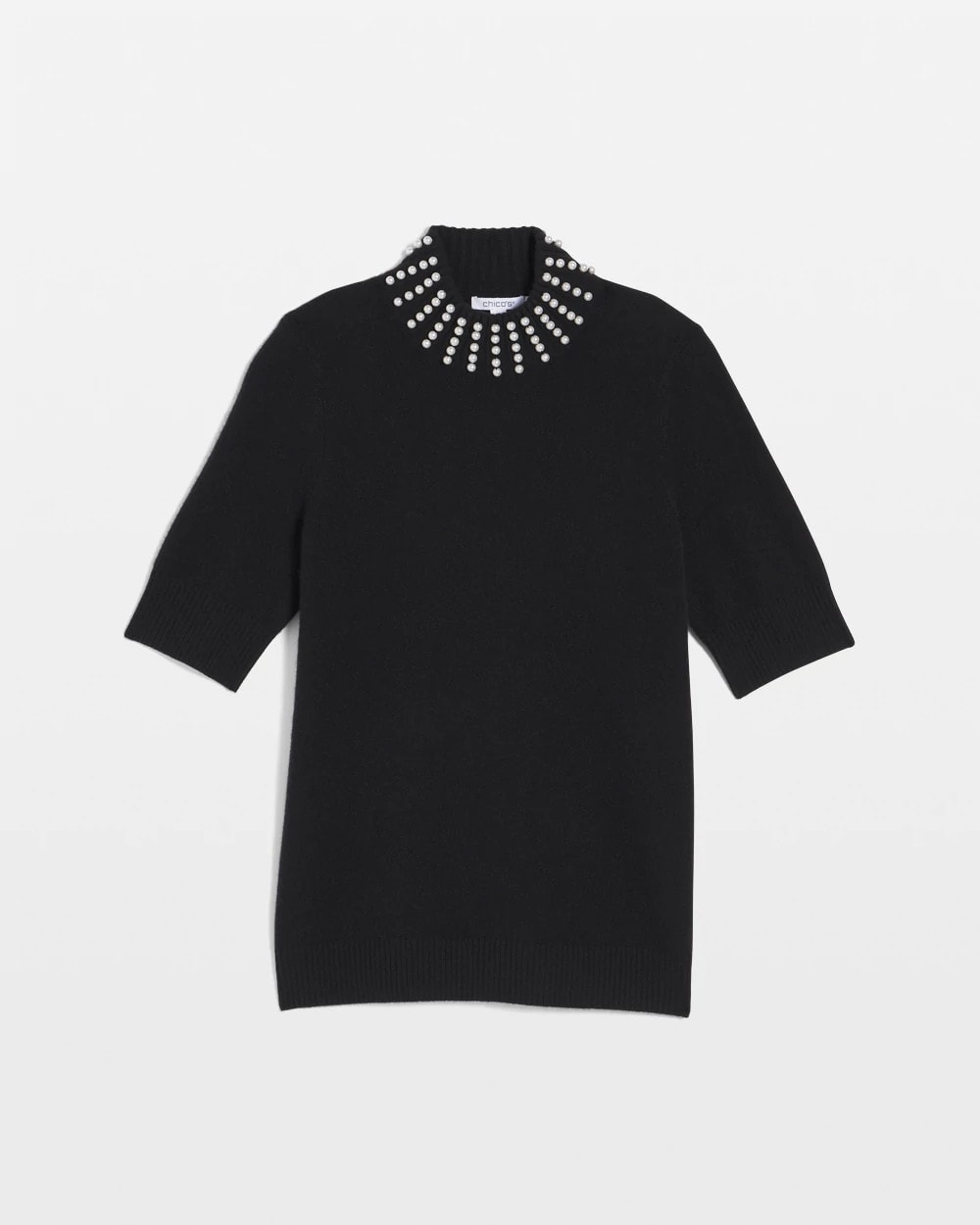 Chico's Cashmere Pearl Mockneck Sweater BLACK