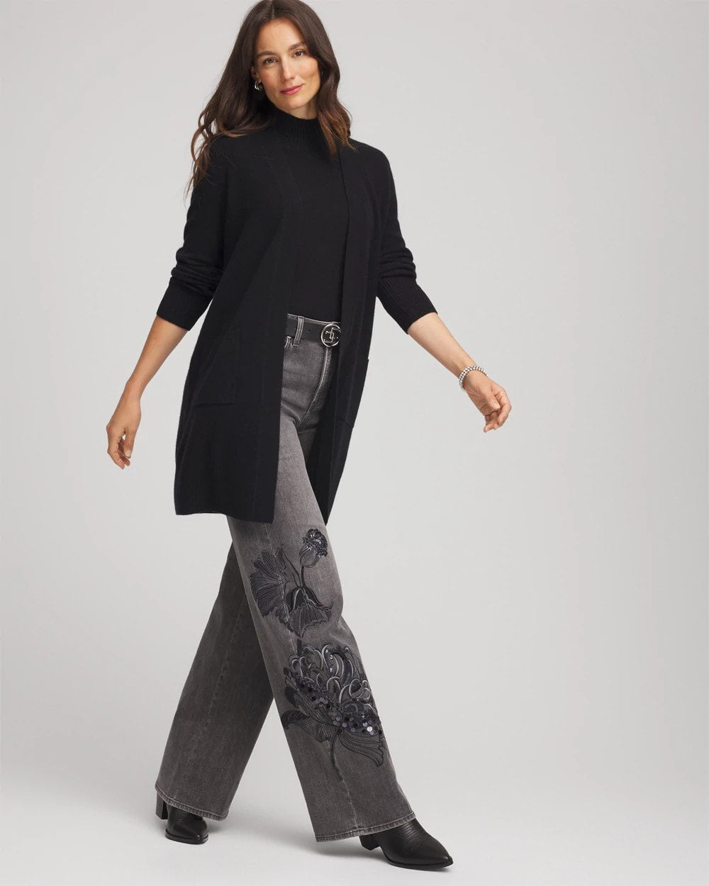 Chico's Cashmere Duster Cardigan BLACK
