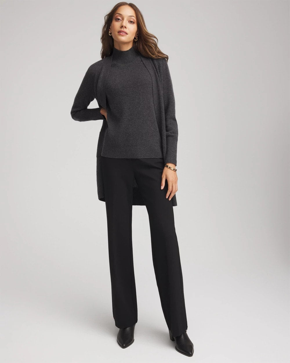 Chico's Cashmere Elbow-Sleeve Sweater DARK GREY