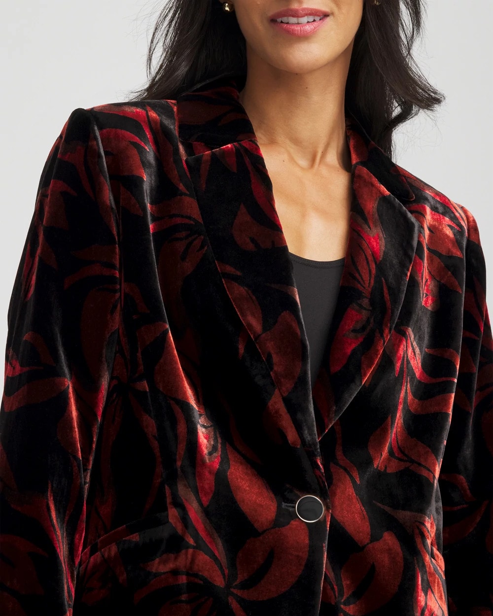 Chico's Velvet Printed Blazer BLACK