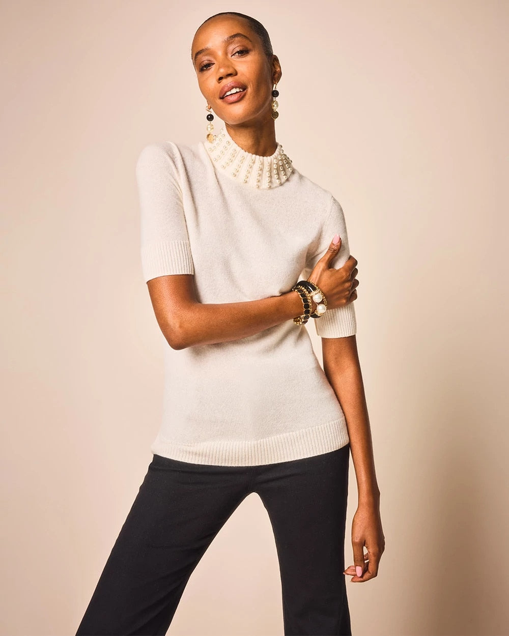 Chico's Cashmere Pearl Mockneck Sweater CREAM