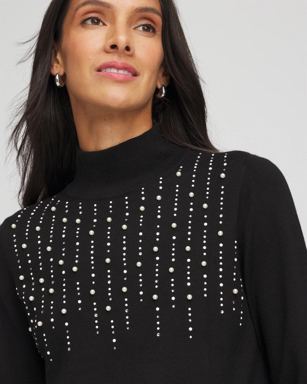 Chico's Ella Embellished Mockneck Sweater BLACK