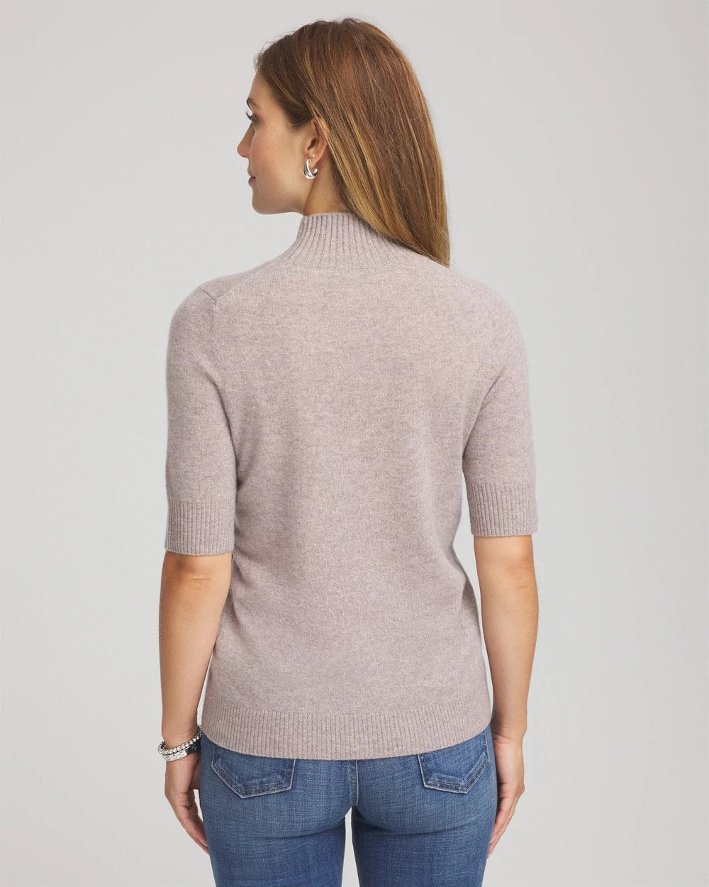 Chico's Cashmere Elbow-Sleeve Sweater TAUPE HEATHER