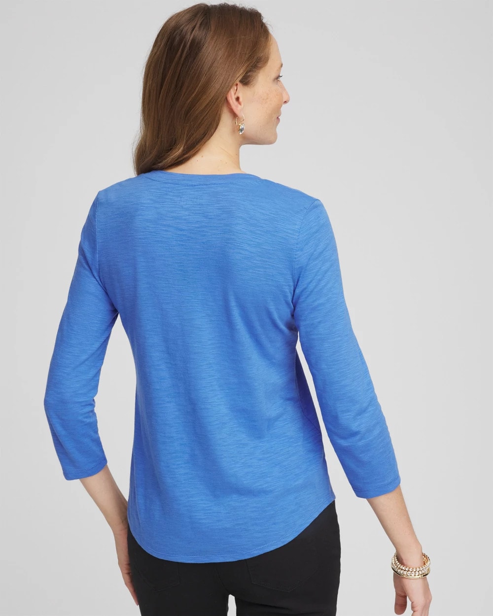 Chico's Slub 3/4 Sleeve Tee BLUE PEARL