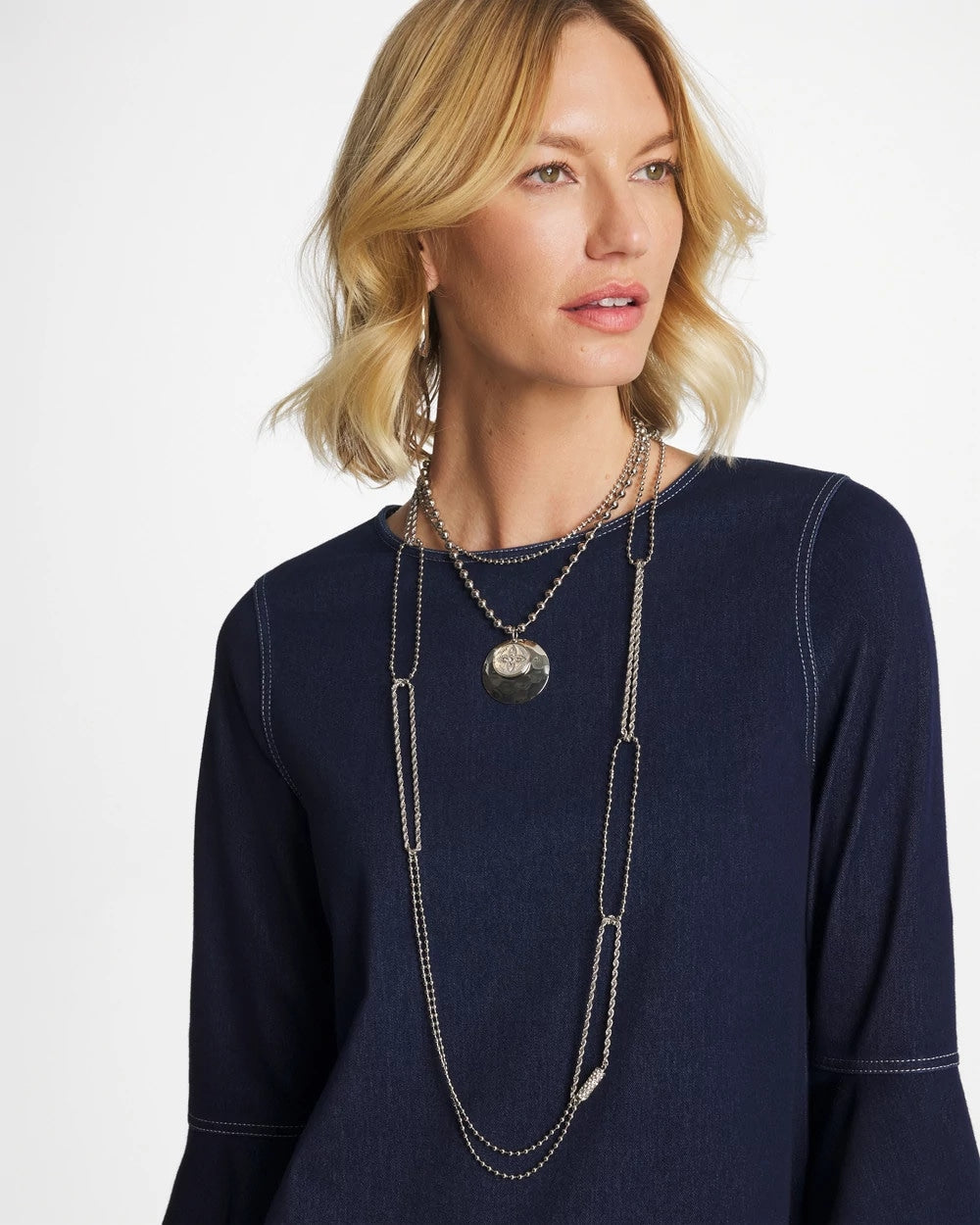 Chico's Short Silver Ball Chain Pendant SILVER