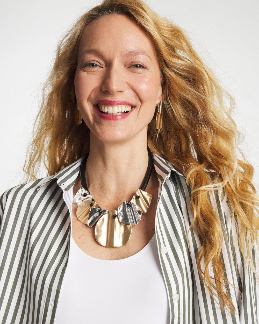 Chico's Crinkle Mixed Metal Bib Necklace MIXED METALS