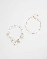 Chico's Mixed Metal Heart Charm Necklace MIXED METALS