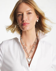 Chico's Heart Twice As Nice Pendant Necklace SILVER