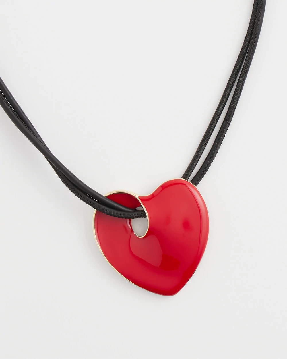 Chico's Red Enamel Heart Pendant Necklace RED