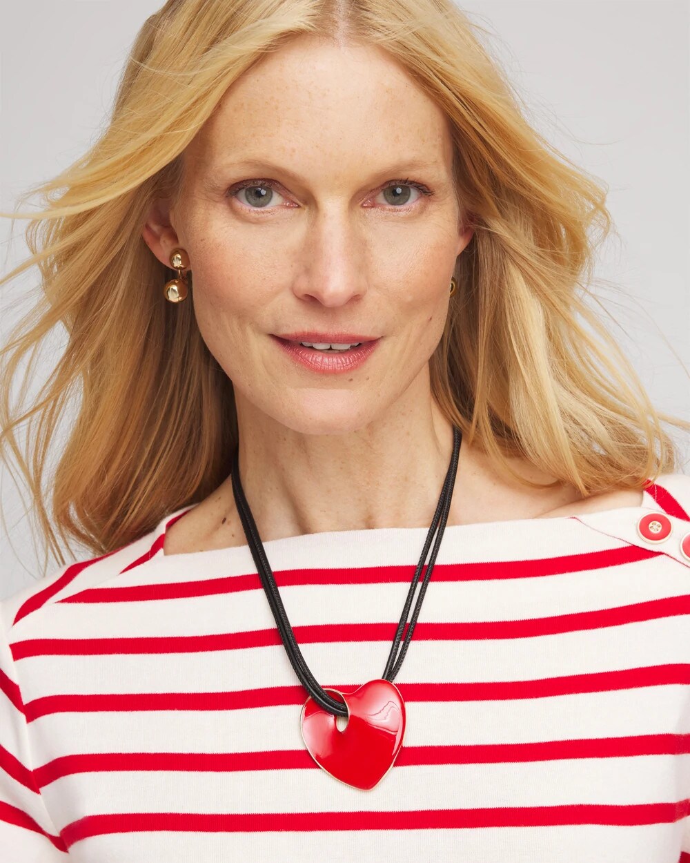 Chico's Red Enamel Heart Pendant Necklace RED