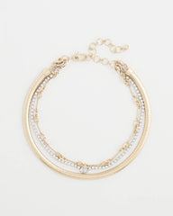 Chico's Mixed Metal Link Triple-Strand Necklace MIXED METALS