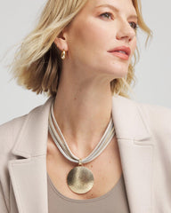 Chico's Textured Golden Pendant Necklace MIXED METALS