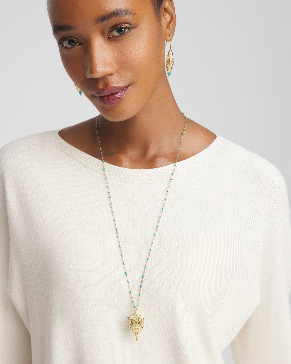 Chico's Lantern Pendant Necklace TURQUOISE