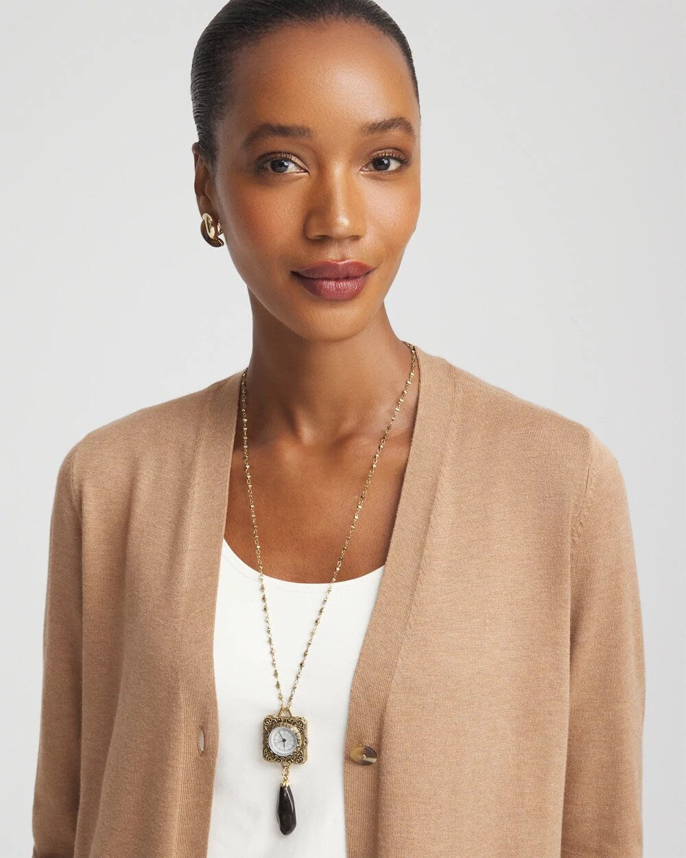 Chico's Clock Pendant Necklace GOLD