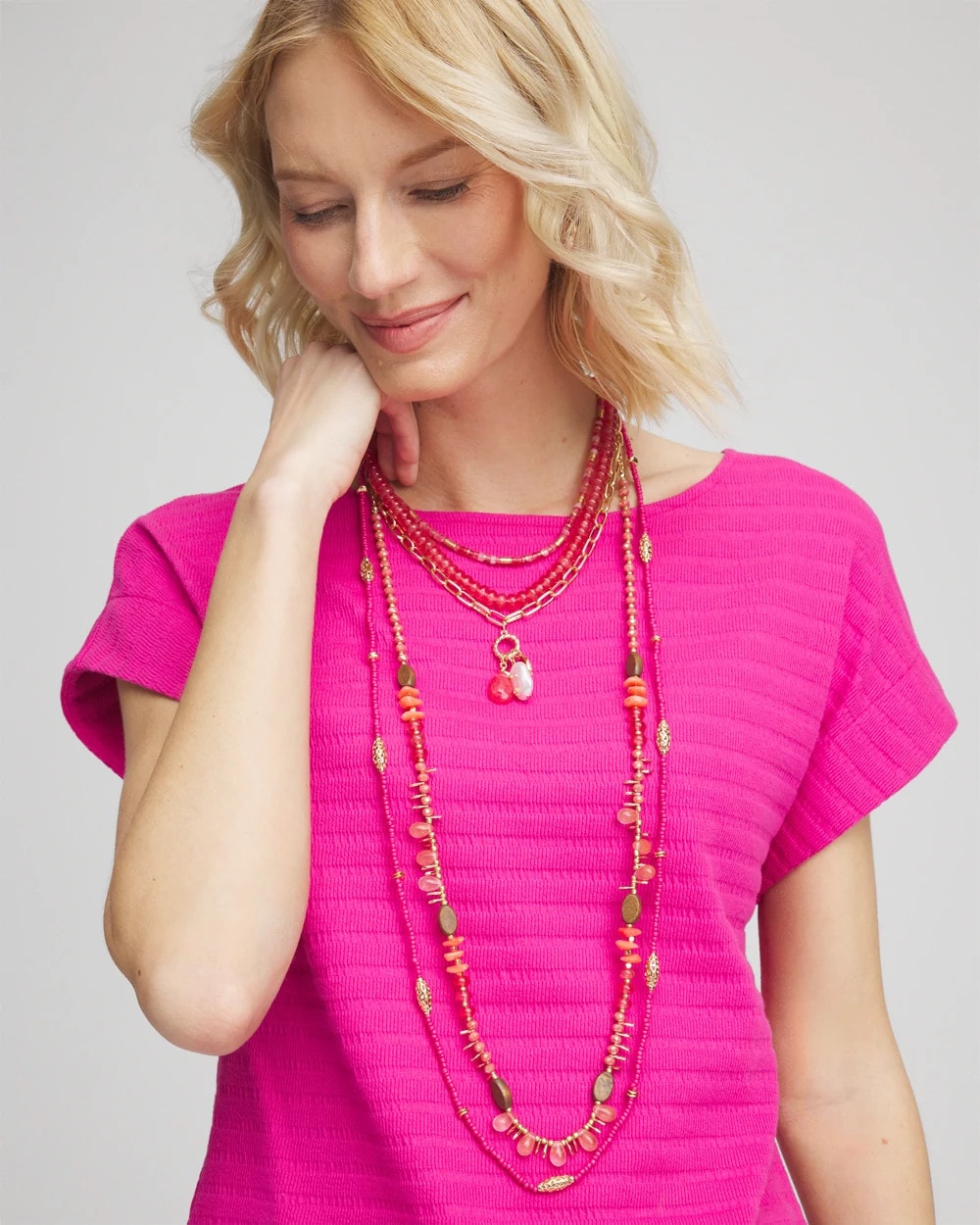 Chico's Convertible Beaded Pendant Necklace PINK