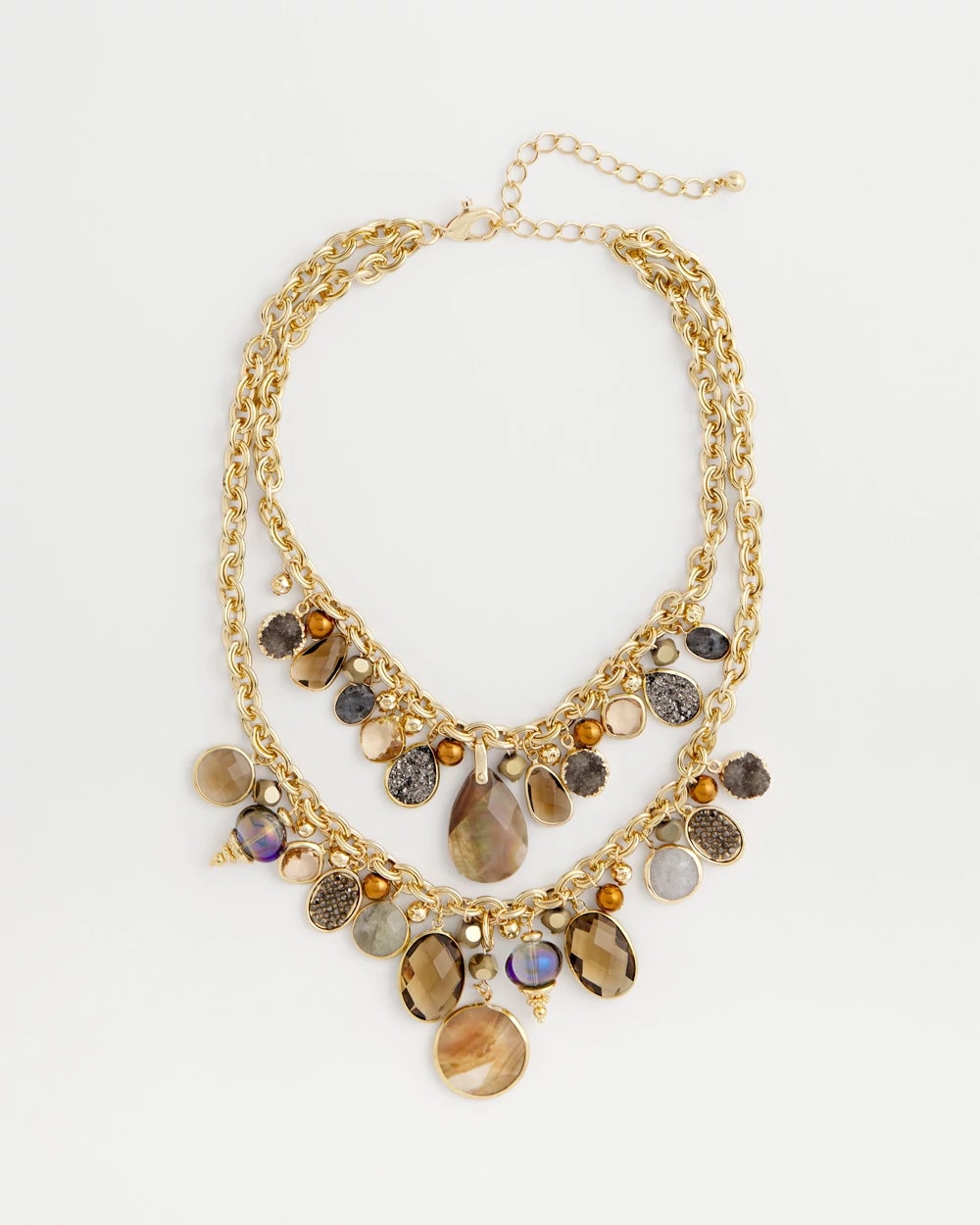 Chico's Faceted Gem Drop Off Bib Necklace NEUTRAL