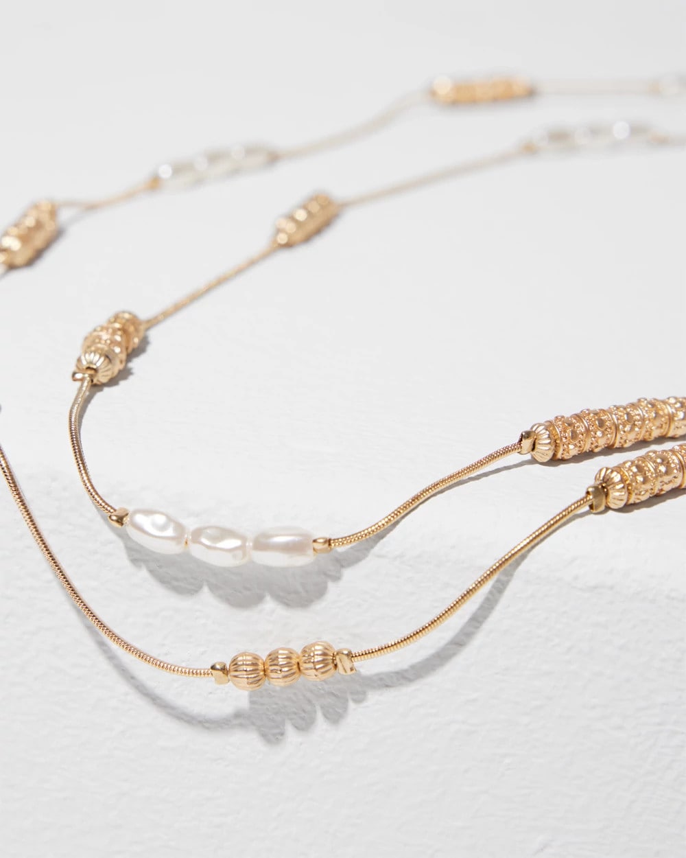 Chico's Long Faux-Pearl and Goldtone Double-Strand Necklace GOLD