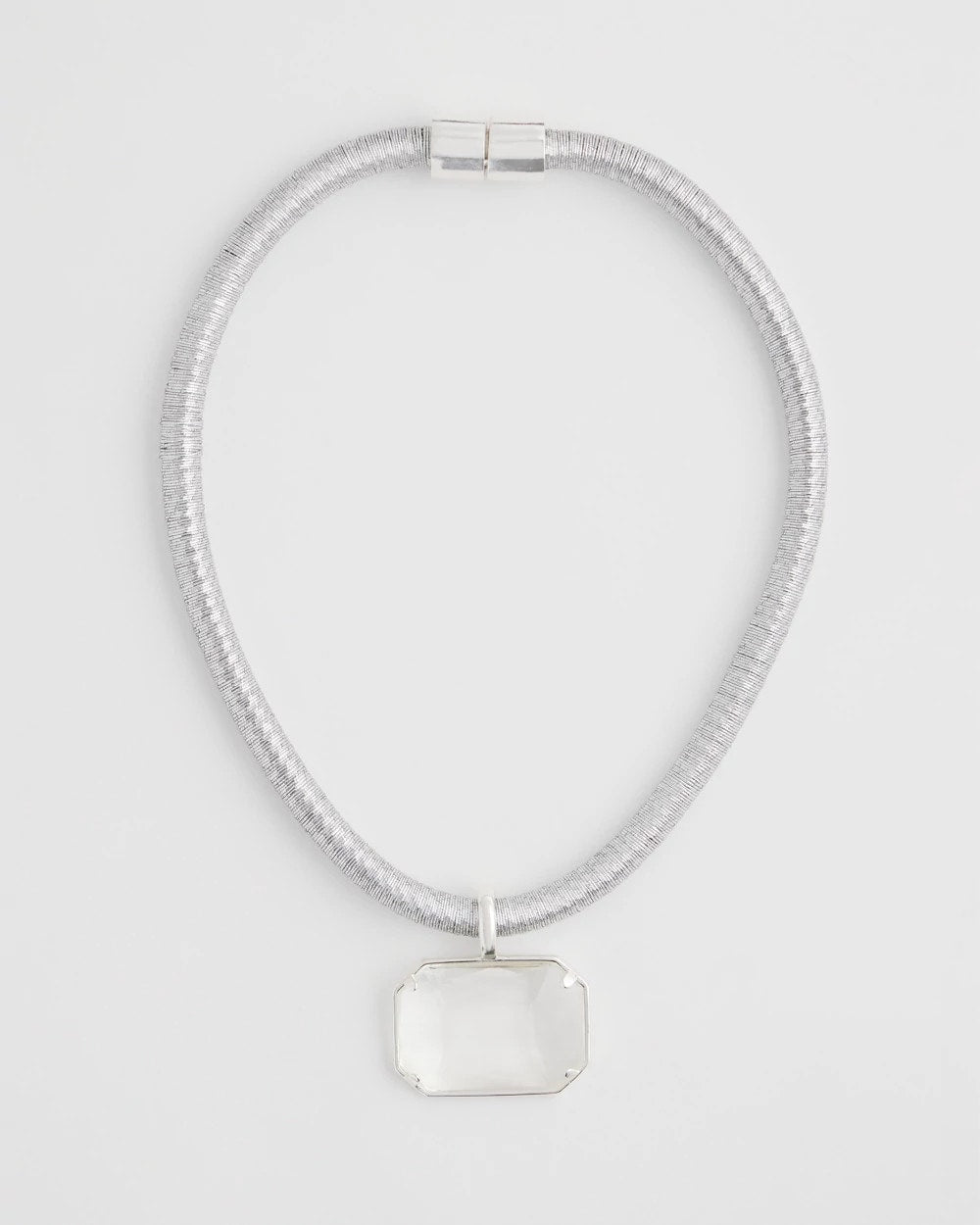 Chico's Silvertone Gem Pendant Cord Necklace SILVER