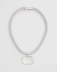 Chico's Silvertone Gem Pendant Cord Necklace SILVER
