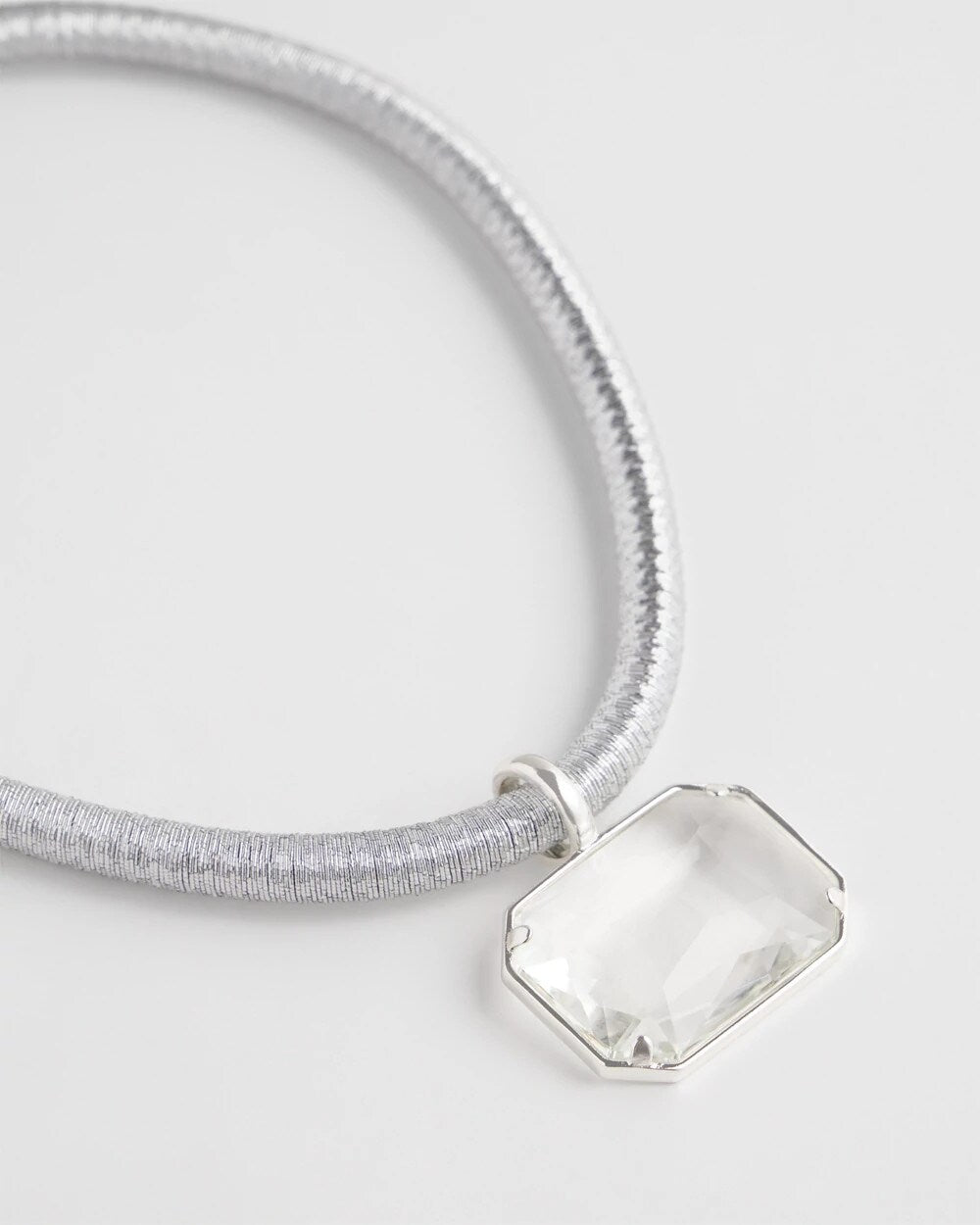 Chico's Silvertone Gem Pendant Cord Necklace SILVER