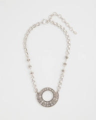 Chico's Sparkling Silvertone Circle Pendant Necklace SILVER
