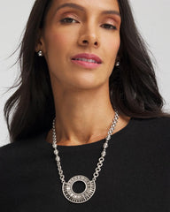 Chico's Sparkling Silvertone Circle Pendant Necklace SILVER