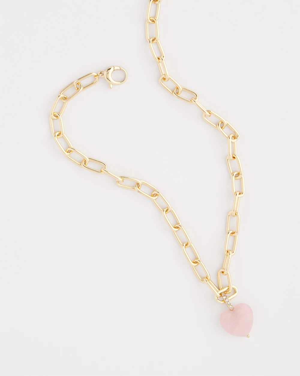 Chico's Genuine Quartz Heart Pendant Necklace PINK