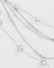 Chico's Multistrand Beaded Silvertone Necklace SILVER