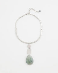 Chico's Linear Jade & Resin Pendant Collar BLUE