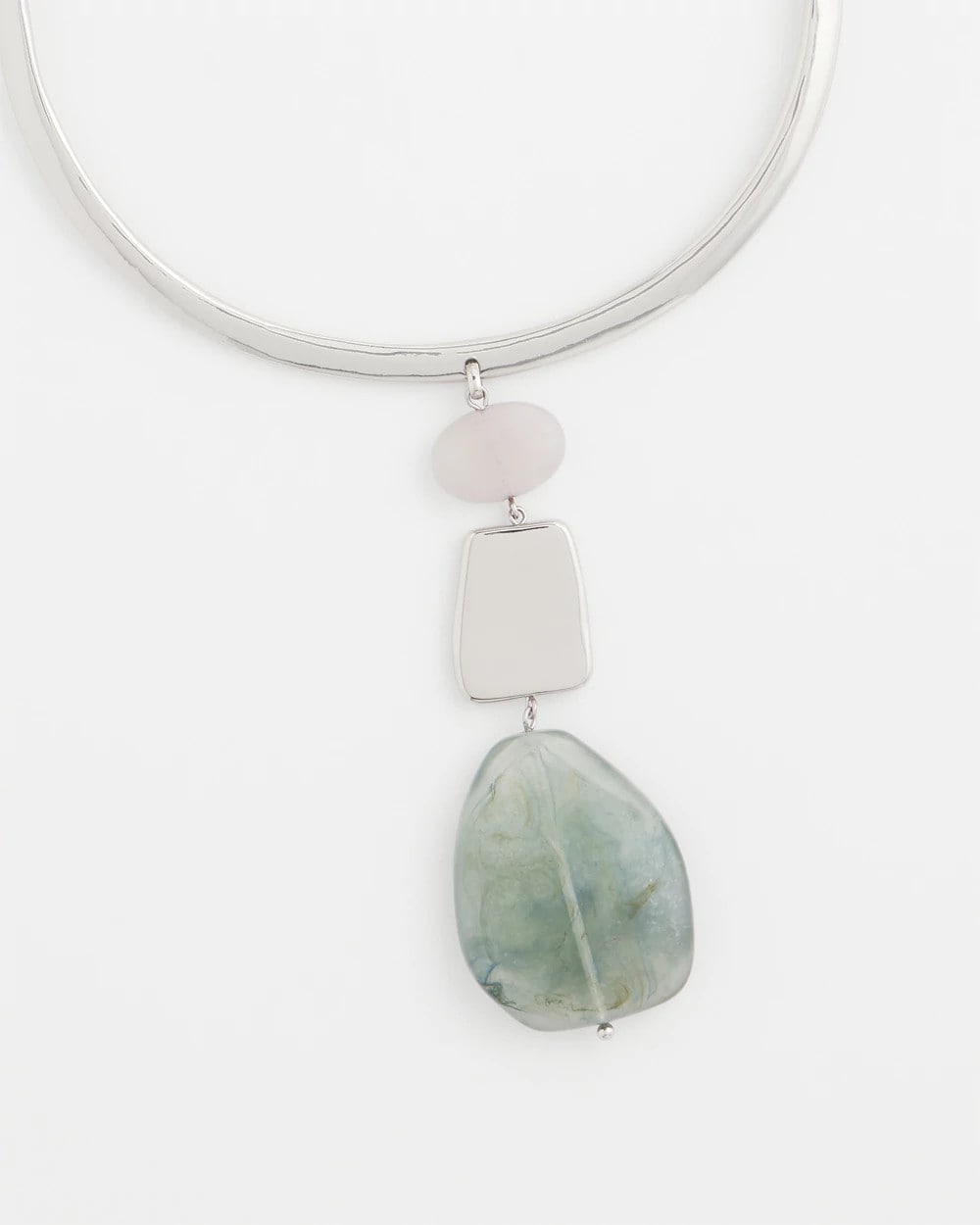 Chico's Linear Jade & Resin Pendant Collar BLUE