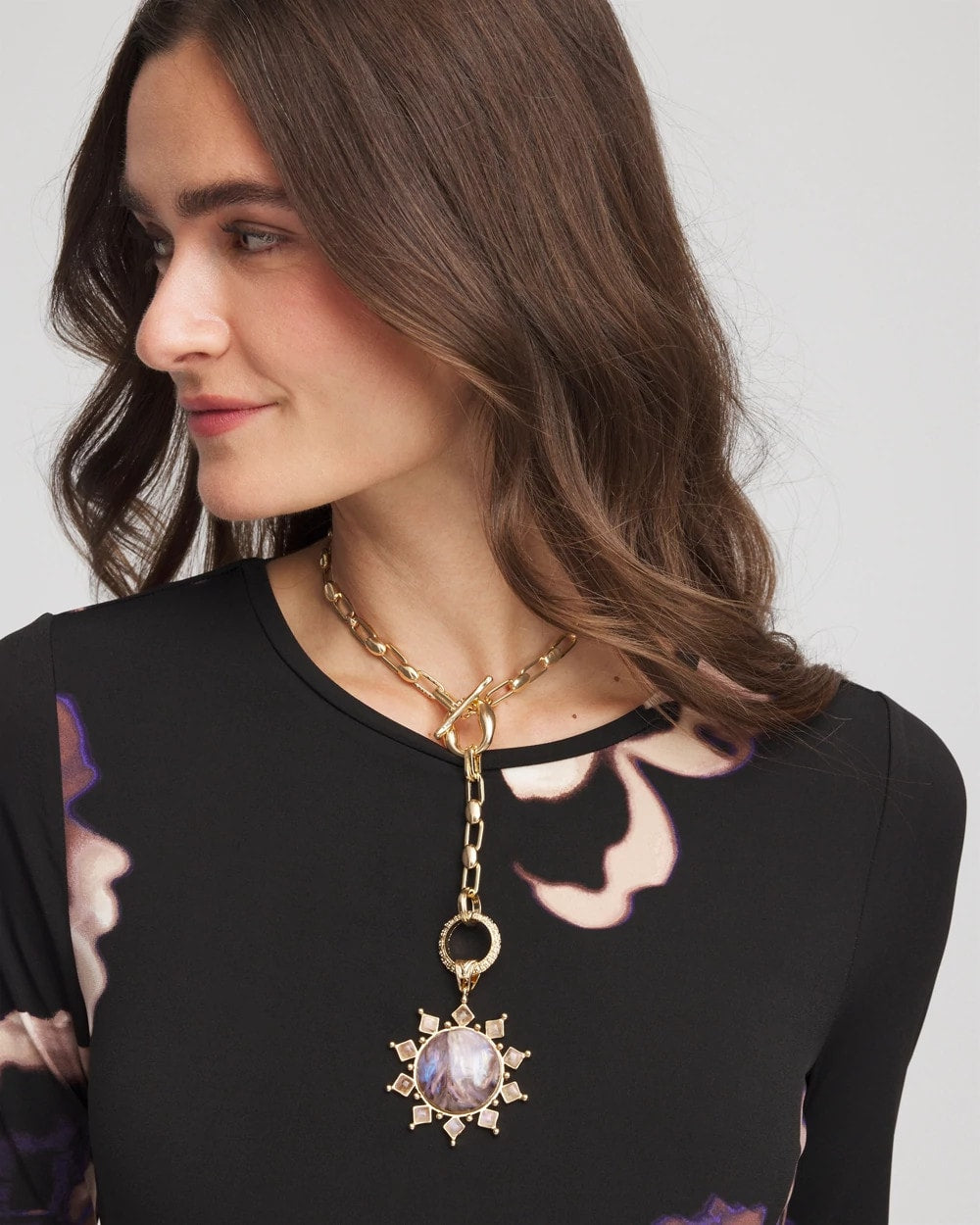 Chico's Purple Resin Sun Pendant Necklace PURPLE