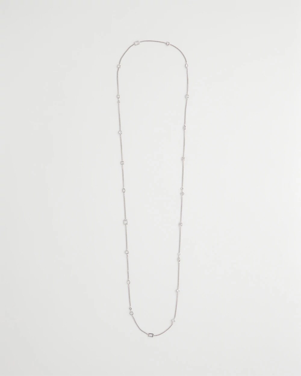 Chico's Fine Crystal Long Chain Necklace SILVER