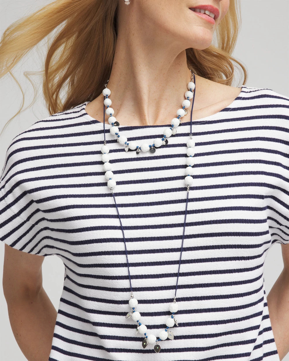 Chico's Convertible White Stone Necklace BLUE AND WHITE