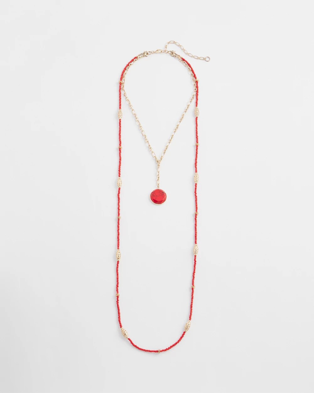 Chico's Convertible Beaded Pendant Necklace RED