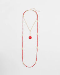 Chico's Convertible Beaded Pendant Necklace RED