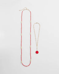 Chico's Convertible Beaded Pendant Necklace RED