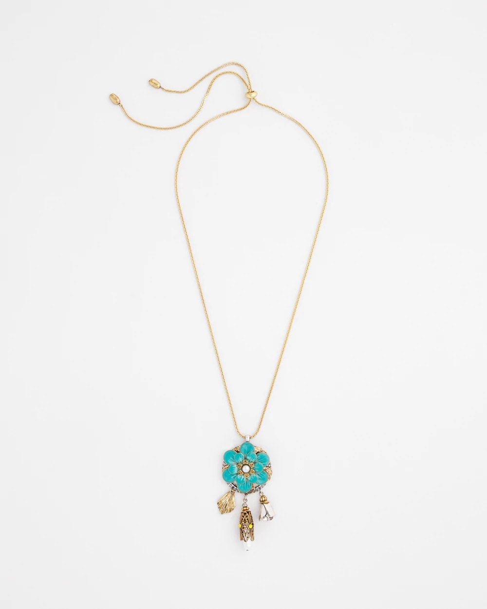 Chico's Adjustable Flower Charm Pendant Necklace MULTI
