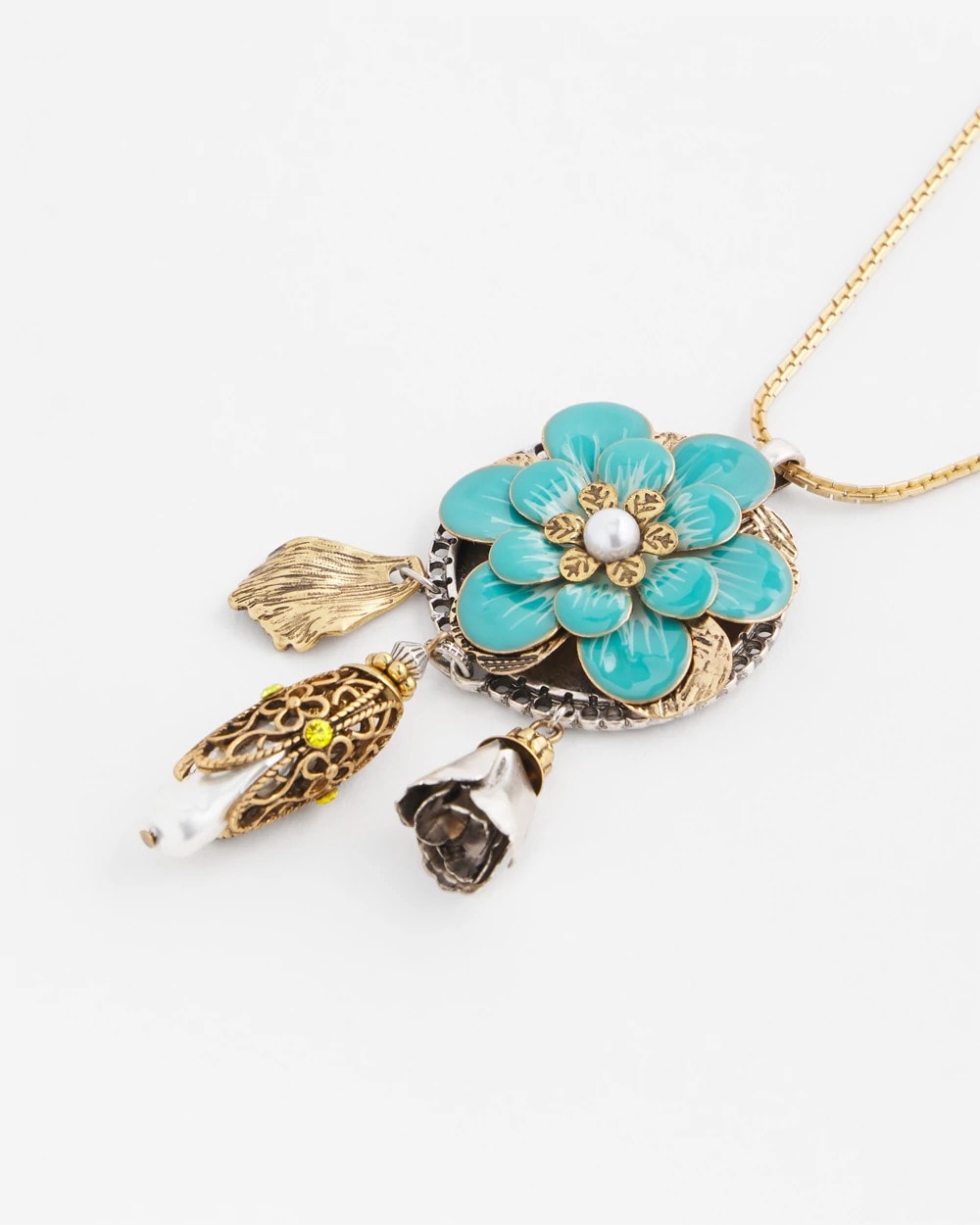 Chico's Adjustable Flower Charm Pendant Necklace MULTI