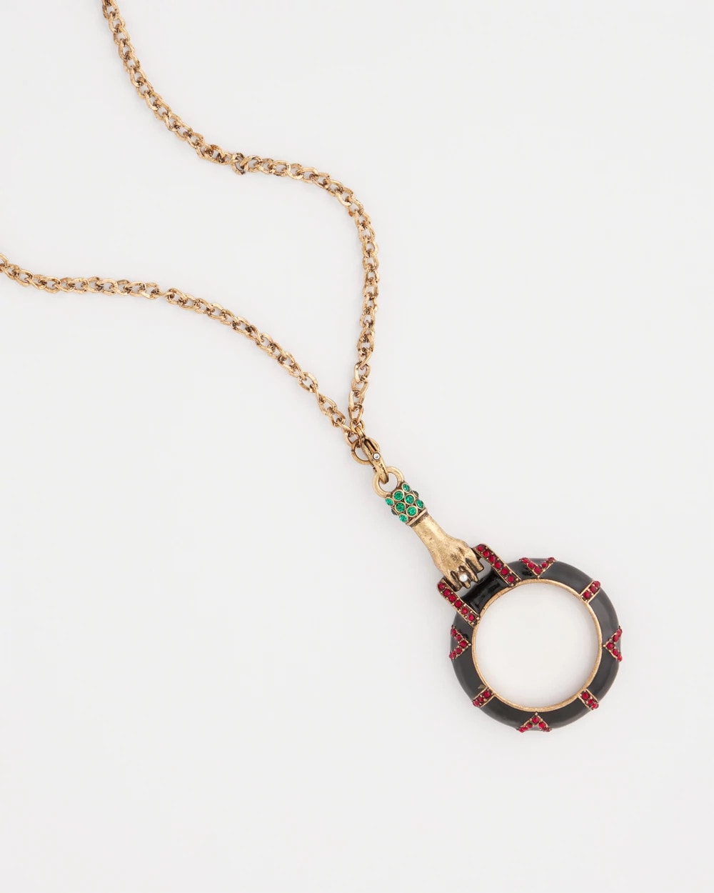 Chico's Hand Monocle Pendant Necklace BLACK/GOLD