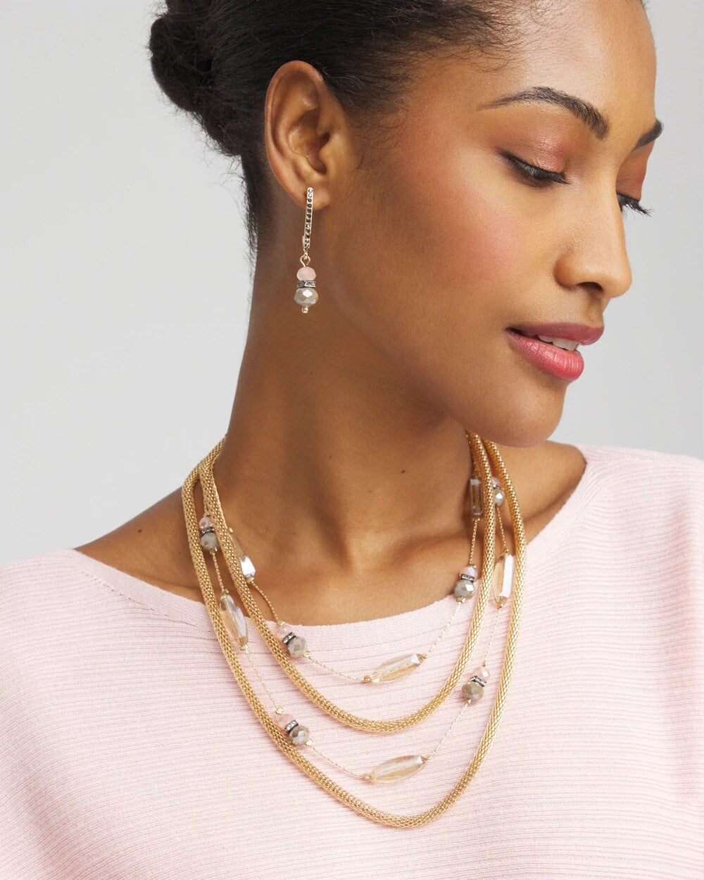 Chico's Multistrand Gold & Pink Tone Necklace PINK