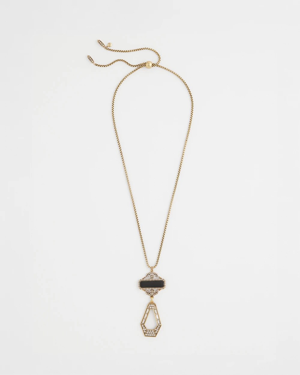 Chico's Adjustable Amulet Pendant Necklace BLACK/GOLD