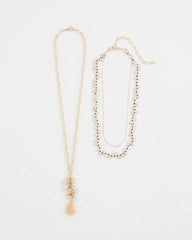 Chico's Convertible Rose Quartz Pendant Necklace PALE PINK